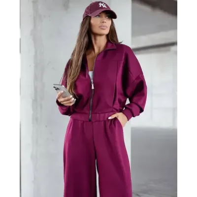 Dámsky set  so širokými nohavicami MODA21109 bordovej farby