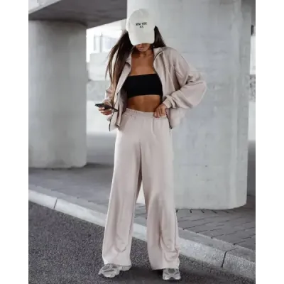 Dámsky set  so širokými nohavicami MODA21109 béžový