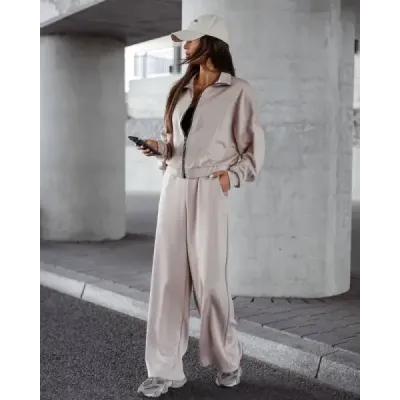Dámsky set  so širokými nohavicami MODA21109 béžový