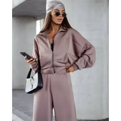 Dámsky set  so širokými nohavicami MODA21109 cappuccino