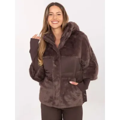 Voľná bunda z kombinovaného materiálu čokoláda (WJ218)