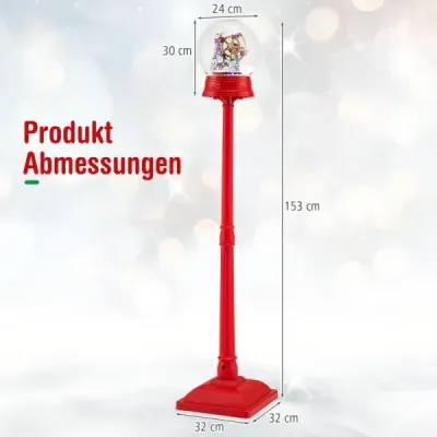 153 cm hudobný vianočný pouličný lampáš snehová guľa lampáš na stojane s 8 melódiami ruské koleso červená