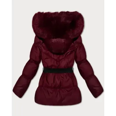 Zimná bunda s kapucňou a opaskom MODA3322 bordová