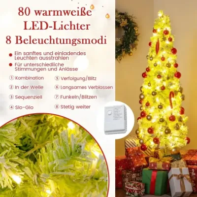 Umelý vianočný stromček so svetlami a snehom 150 cm vianočný stromček s ohýbateľným vrcholom