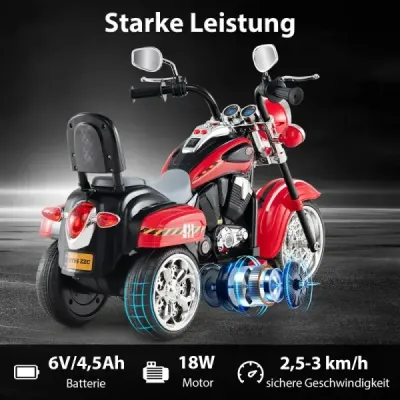6V detská elektrická motorka s nastaviteľným svetlom a zvukom Trojkolka Elektrická motorka Červená hasičská