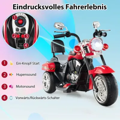 6V detská elektrická motorka s nastaviteľným svetlom a zvukom Trojkolka Elektrická motorka Červená hasičská