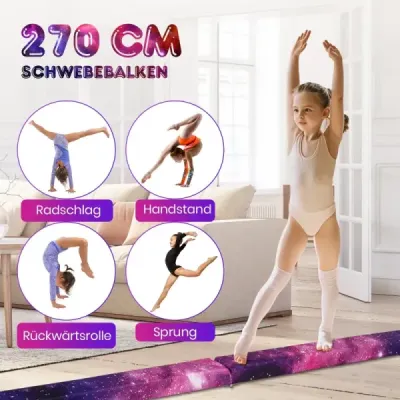 270 cm balančná kladina detská balančná kladina skladacia gymnastická kladina s rukoväťou na prenášanie fialová