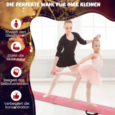 270 cm balančná kladina detská balančná kladina skladacia gymnastická kladina s rukoväťou na prenášanie ružová