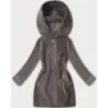 Svetlobéžová bunda z alpaky s kapucňou MODA214 kakaová