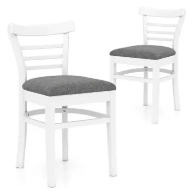 Drevená jedálenská stolička sada 2 kuchynské stoličky čalúnené umelou kožou bez podrúčok s nohami z kaučukového dreva biela