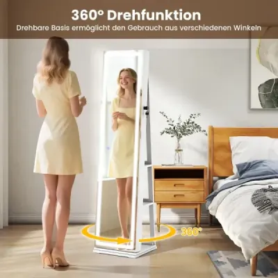360° otočná skrinka na šperky s osvetlením a zrkadlom Zrkadlová skrinka Stojace zrkadlo biela