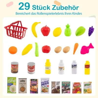 76-dielny supermarket s nákupným vozíkom Obchod s váhou a skenerom Obchod modrý