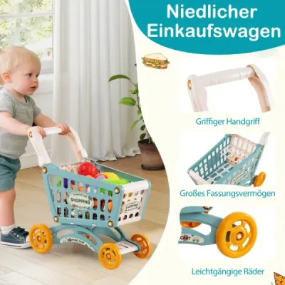 76-dielny supermarket s nákupným vozíkom Obchod s váhou a skenerom Obchod modrý