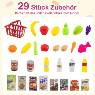 76-dielny supermarket s nákupným vozíkom Obchod s váhou a skenerom Obchod s hračkami Ružová farba