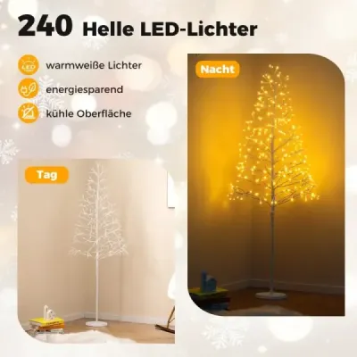 LED vianočný stromček s teplobielymi LED žiarovkami, umelý vianočný stromček v tvare brezy, 150 cm