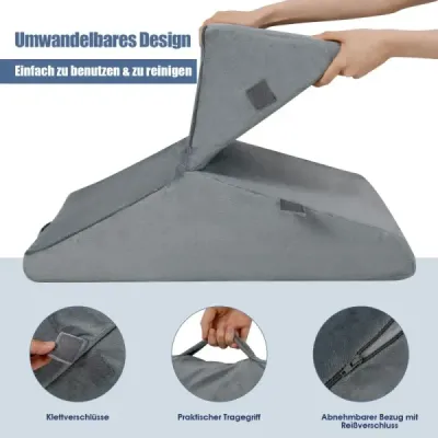 Vankúš na lôžko s nastaviteľnou penou na ležanie Klinový vankúš 58 x 50,5 x 36 cm Sivá