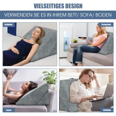 Vankúš na lôžko s nastaviteľnou penou na ležanie Klinový vankúš 58 x 50,5 x 36 cm Sivá