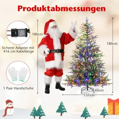 180 cm umelý vianočný stromček s 250 pestrofarebnými LED svetlami Umelý vianočný stromček