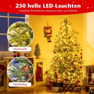 180 cm umelý vianočný stromček s 250 pestrofarebnými LED svetlami Umelý vianočný stromček