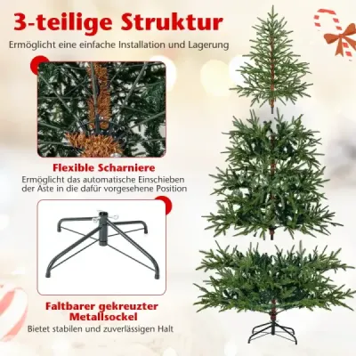 180 cm umelý vianočný stromček s 250 pestrofarebnými LED svetlami Umelý vianočný stromček