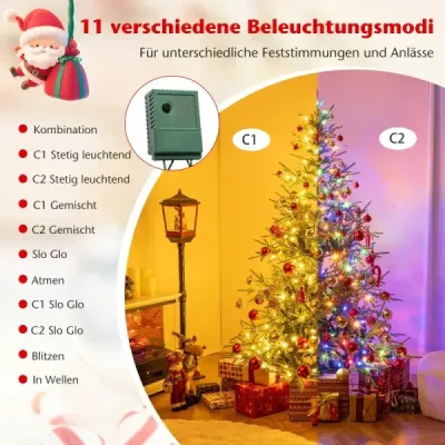 180 cm umelý vianočný stromček s 250 pestrofarebnými LED svetlami Umelý vianočný stromček