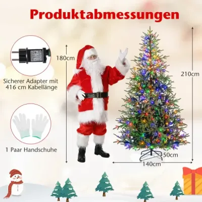 210 cm umelý vianočný stromček s 250 pestrofarebnými LED svetlami Umelý vianočný stromček