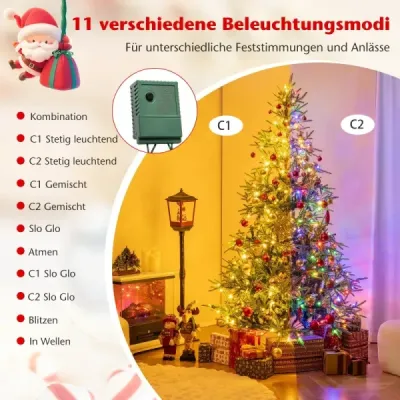 210 cm umelý vianočný stromček s 250 pestrofarebnými LED svetlami Umelý vianočný stromček