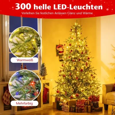 210 cm umelý vianočný stromček s 250 pestrofarebnými LED svetlami Umelý vianočný stromček