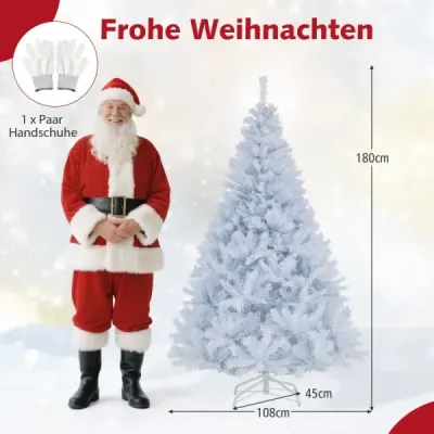 180 cm umelý vianočný stromček s 3-farebnými LED svetlami Vianočný stromček biely