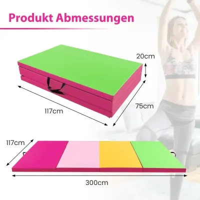 300 x 117 x 5 cm mäkká podlahová rohož zo syntetickej kože so zapínaním na šplhanie a držadlami na prenášanie Ružová+zelená