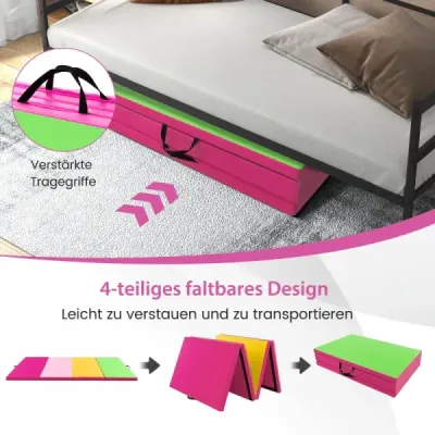 300 x 117 x 5 cm mäkká podlahová rohož zo syntetickej kože so zapínaním na šplhanie a držadlami na prenášanie Ružová+zelená