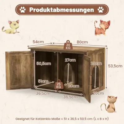 Zásobník na podstielku pre mačky s dvojitými dvierkami Skriňa pre mačky Deliaca stena Domček pre mačky Skriňa na podstielku Dub