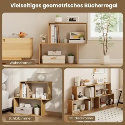 3-úrovňová geometrická knižnica voľne stojaca drevená polica s 2 priehradkami v tvare kocky príroda