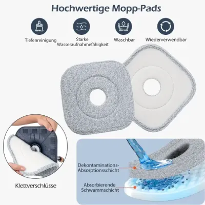 Sada štvorcových podložiek z mikrovlákna na mopovanie podlahy Náhradné návleky na mop 24,5 cm x 24,5 cm Sivá