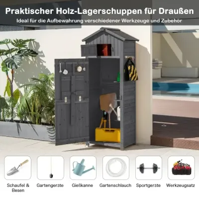 Záhradný prístrešok 180,5 cm vysoká skrinka na náradie na vonkajšie použitie s uzamykateľnými dverami skladací stôl sivý Záhradný prístrešok 180,5 cm vysoká skrinka na náradie na vonkajšie použitie s uzamykateľnými dverami skladací stôl sivý