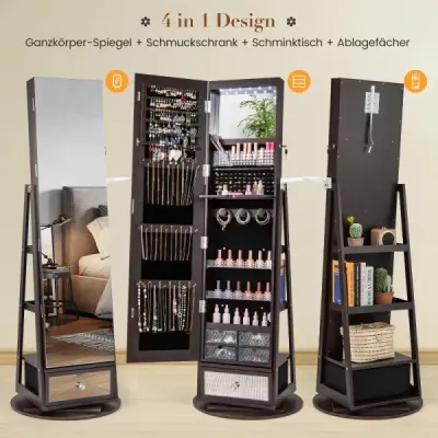 Skrinka na šperky 360° otočná zrkadlová skrinka uzamykateľná Stojan na šperky so zrkadlom po celej dĺžke Fialová Skrinka na šperky 360° otočná zrkadlová skrinka uzamykateľná Stojan na šperky so zrkadlom po celej dĺžke Fialová