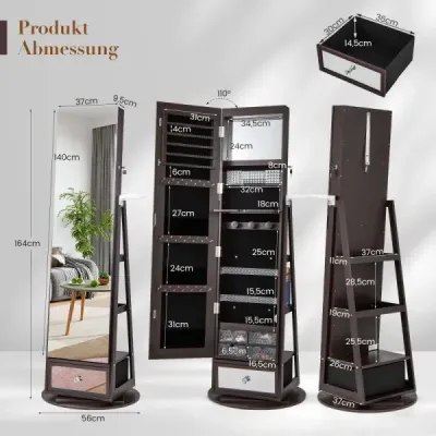 Skrinka na šperky 360° otočná zrkadlová skrinka uzamykateľná Stojan na šperky so zrkadlom po celej dĺžke Fialová Skrinka na šperky 360° otočná zrkadlová skrinka uzamykateľná Stojan na šperky so zrkadlom po celej dĺžke Fialová