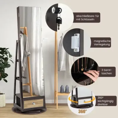 Skrinka na šperky 360° otočná zrkadlová skrinka uzamykateľná Stojan na šperky so zrkadlom po celej dĺžke Fialová Skrinka na šperky 360° otočná zrkadlová skrinka uzamykateľná Stojan na šperky so zrkadlom po celej dĺžke Fialová