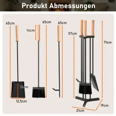 4-dielna súprava krbového náradia robustná kovová krbová súprava s pohrabáčom lopatou kefou a robustným držiakom čierna 4-dielna súprava krbového náradia robustná kovová krbová súprava s pohrabáčom lopatou kefou a robustným držiakom čierna