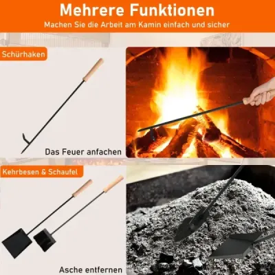 4-dielna súprava krbového náradia robustná kovová krbová súprava s pohrabáčom lopatou kefou a robustným držiakom čierna 4-dielna súprava krbového náradia robustná kovová krbová súprava s pohrabáčom lopatou kefou a robustným držiakom čierna