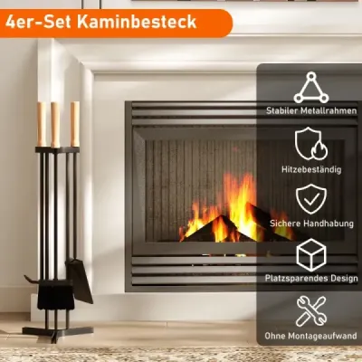 4-dielna súprava krbového náradia robustná kovová krbová súprava s pohrabáčom lopatou kefou a robustným držiakom čierna 4-dielna súprava krbového náradia robustná kovová krbová súprava s pohrabáčom lopatou kefou a robustným držiakom čierna