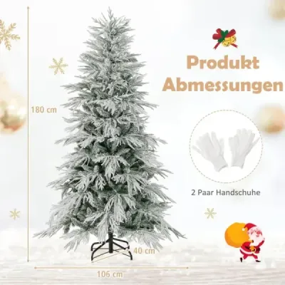 210 cm umelý vianočný stromček posiaty snehom so 65 guľovitými lampami, 350 teplými bielymi LED svetlami a 905 konármi.