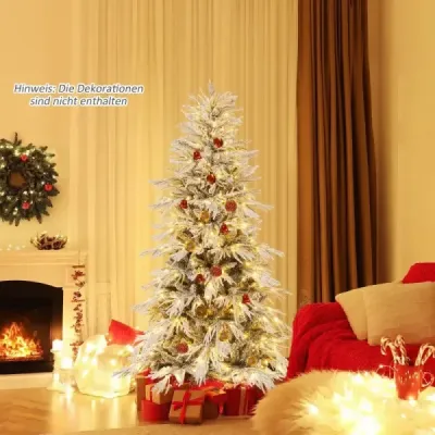 210 cm umelý vianočný stromček posiaty snehom so 65 guľovitými lampami, 350 teplými bielymi LED svetlami a 905 konármi.