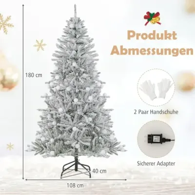 180 cm umelý vianočný stromček pokrytý snehom s 51 guľatými svetielkami, 250 teplými bielymi LED svetielkami a 637 konármi.