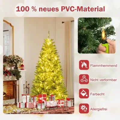 180 cm osvetlený umelý vianočný stromček, skladací vianočný stromček so 700 teplými bielymi LED svetlami a 680 konármi