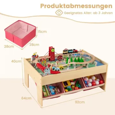 Drevený železničný set stôl multifunkčný stôl pre deti s 2 obojstrannými doskami Farebný