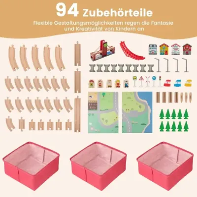 Drevený železničný set stôl multifunkčný stôl pre deti s 2 obojstrannými doskami Farebný