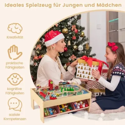 Drevený železničný set stôl multifunkčný stôl pre deti s 2 obojstrannými doskami Farebný