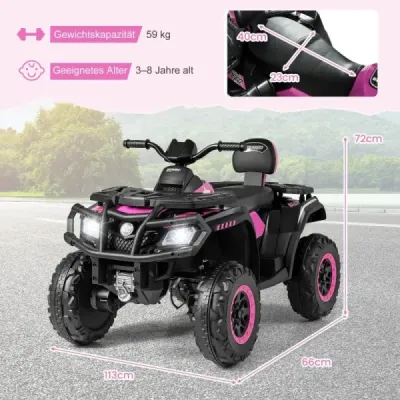 Detské ATV 24V 2-miestne štvorkolesové elektrické vozidlo so 4 motormi s mäkkým štartom a odpružením LED svetlá hudba ružové