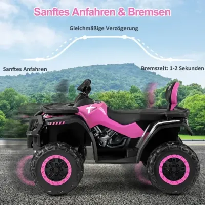 Detské ATV 24V 2-miestne štvorkolesové elektrické vozidlo so 4 motormi s mäkkým štartom a odpružením LED svetlá hudba ružové